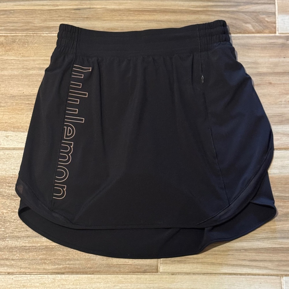 Lululemon Hotty Hot High Rise Skirt Long Graphic Black Reflective Wordmark 8